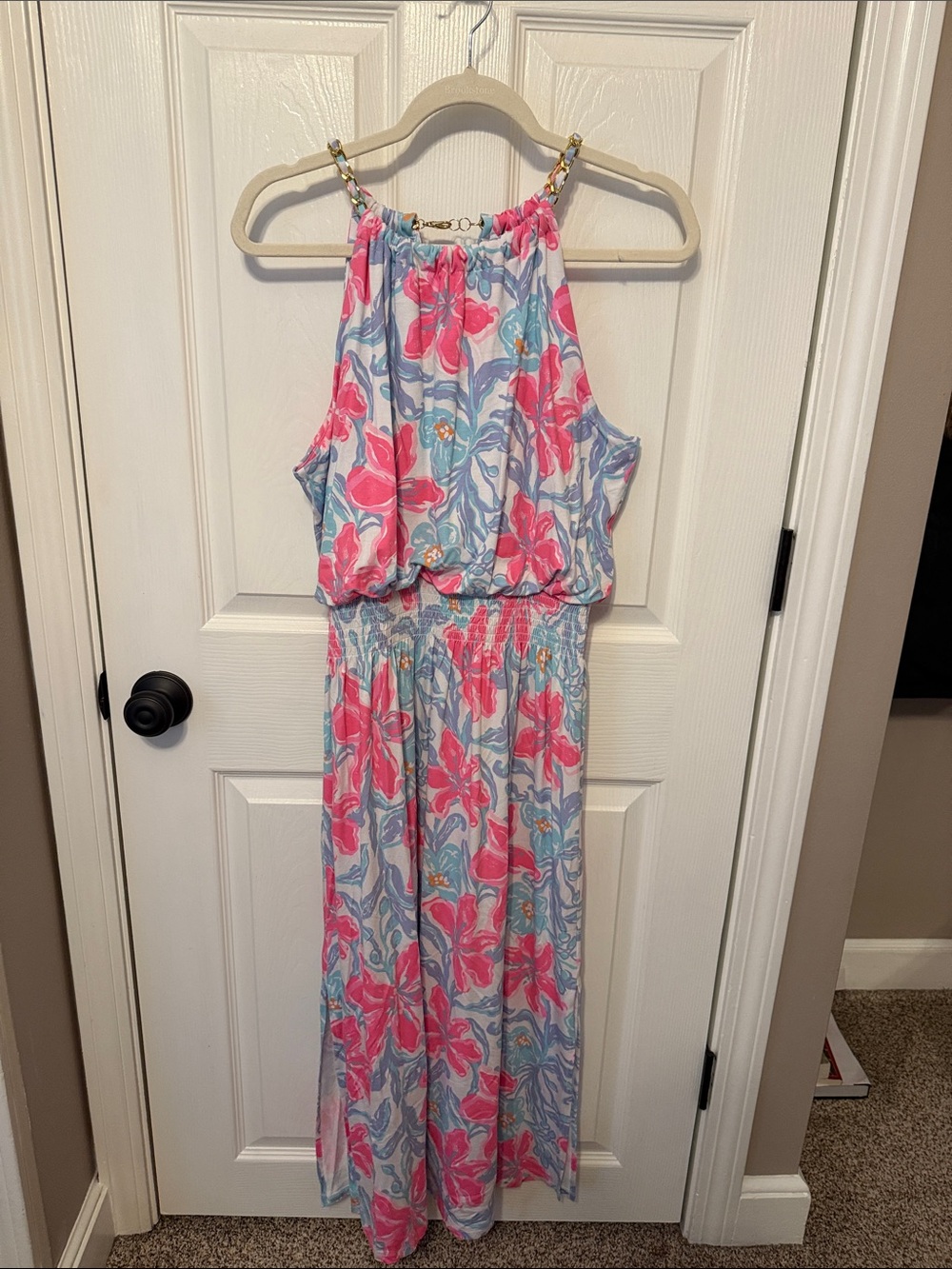 Lilly Pulitzer Women’s Floral Halter Maxi Dress in Pink and Light Blue